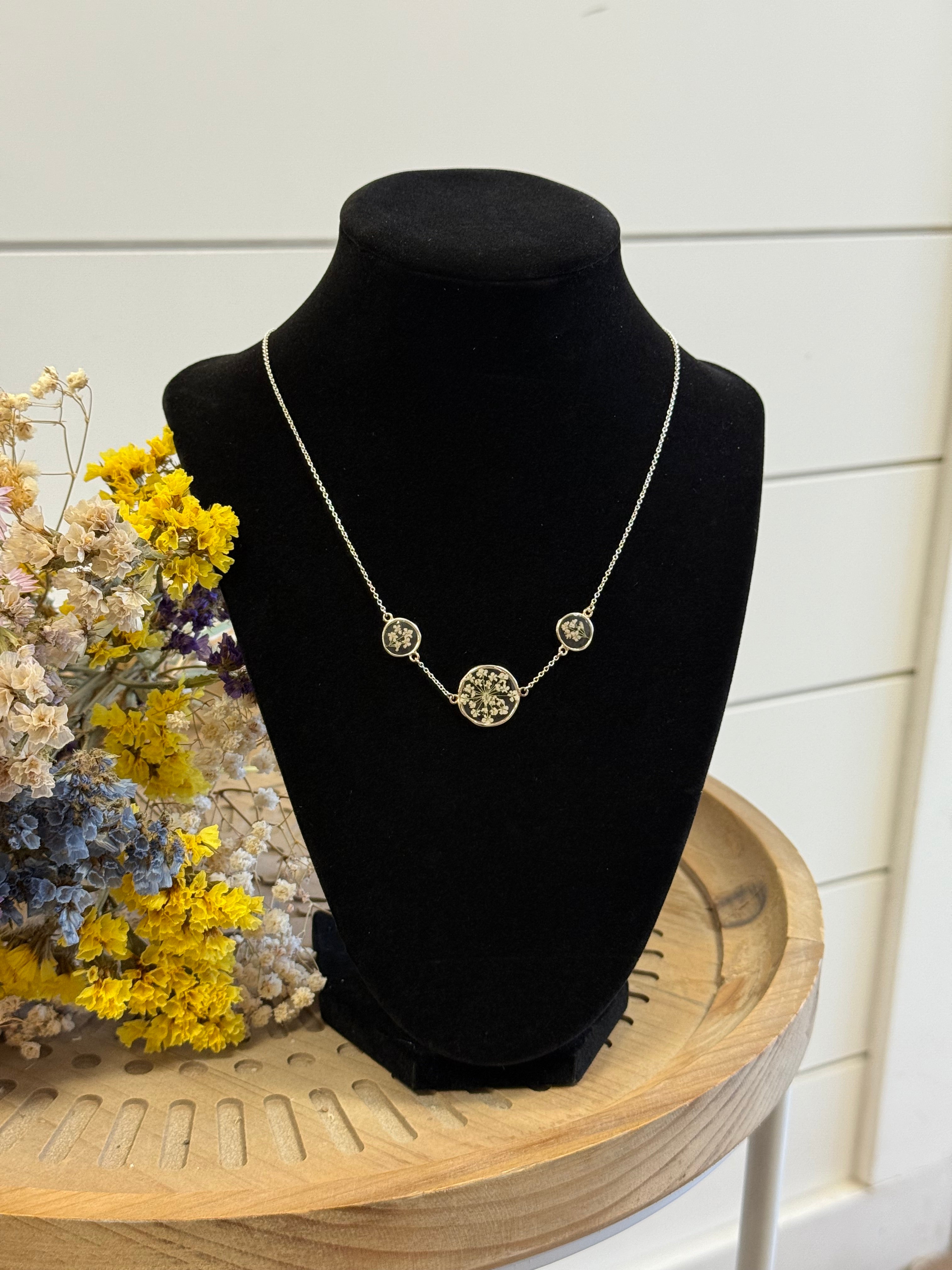 Queen Anne Lace Triple Pendant Necklace