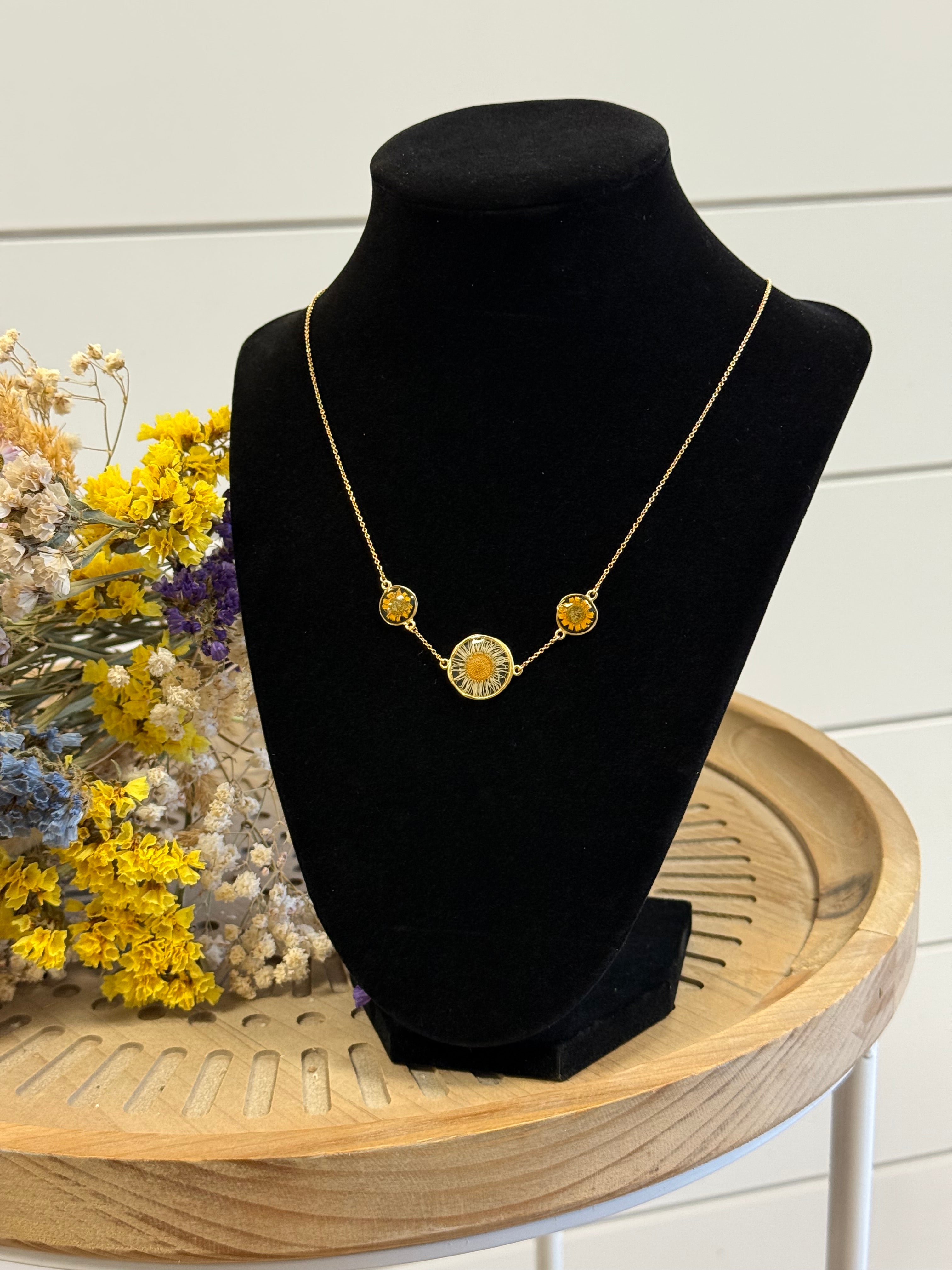 Fleabane Wild Daisy Triple Pendant Necklace
