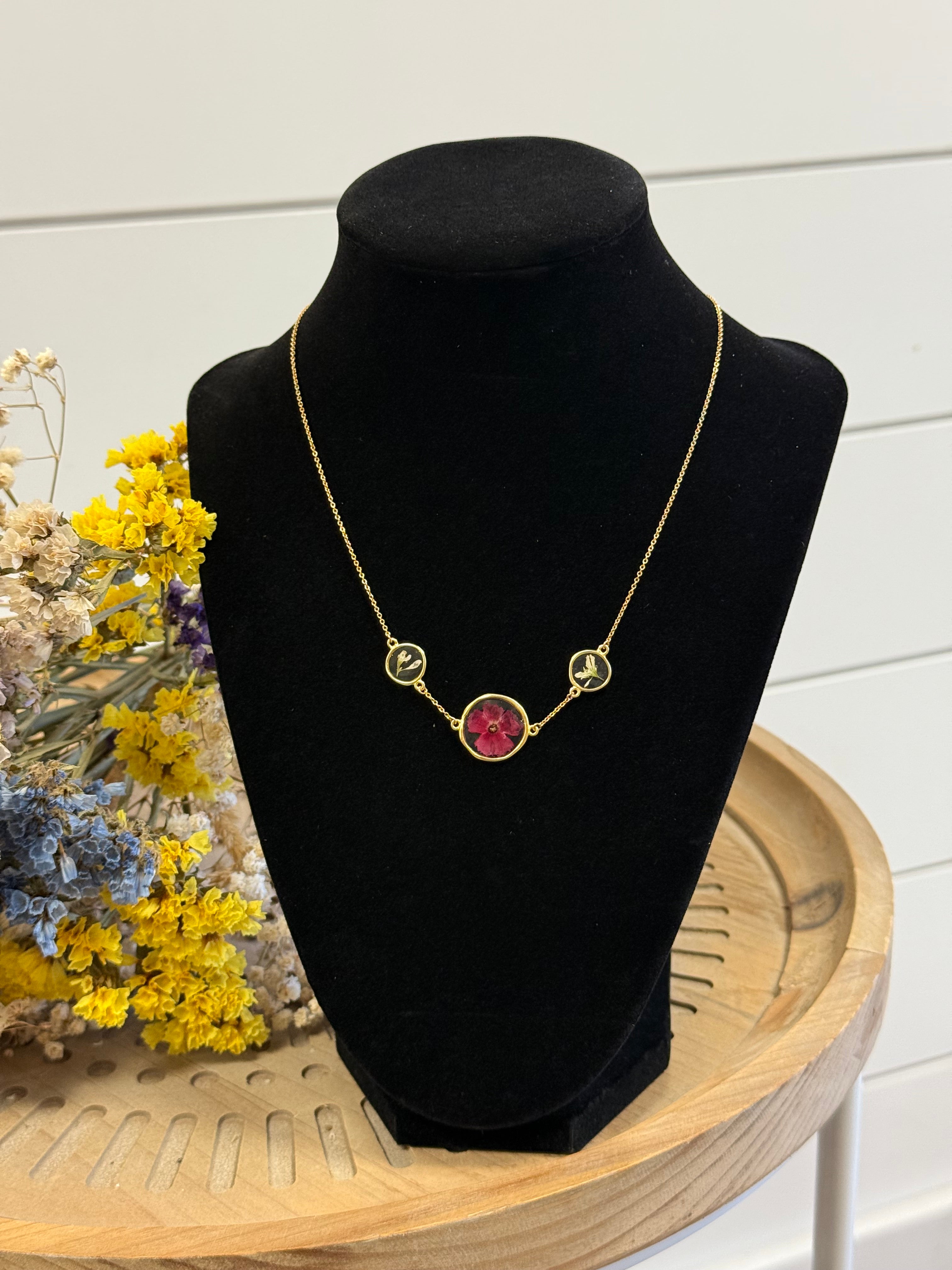 Verbena & Euphorbia Triple Pendant Necklace
